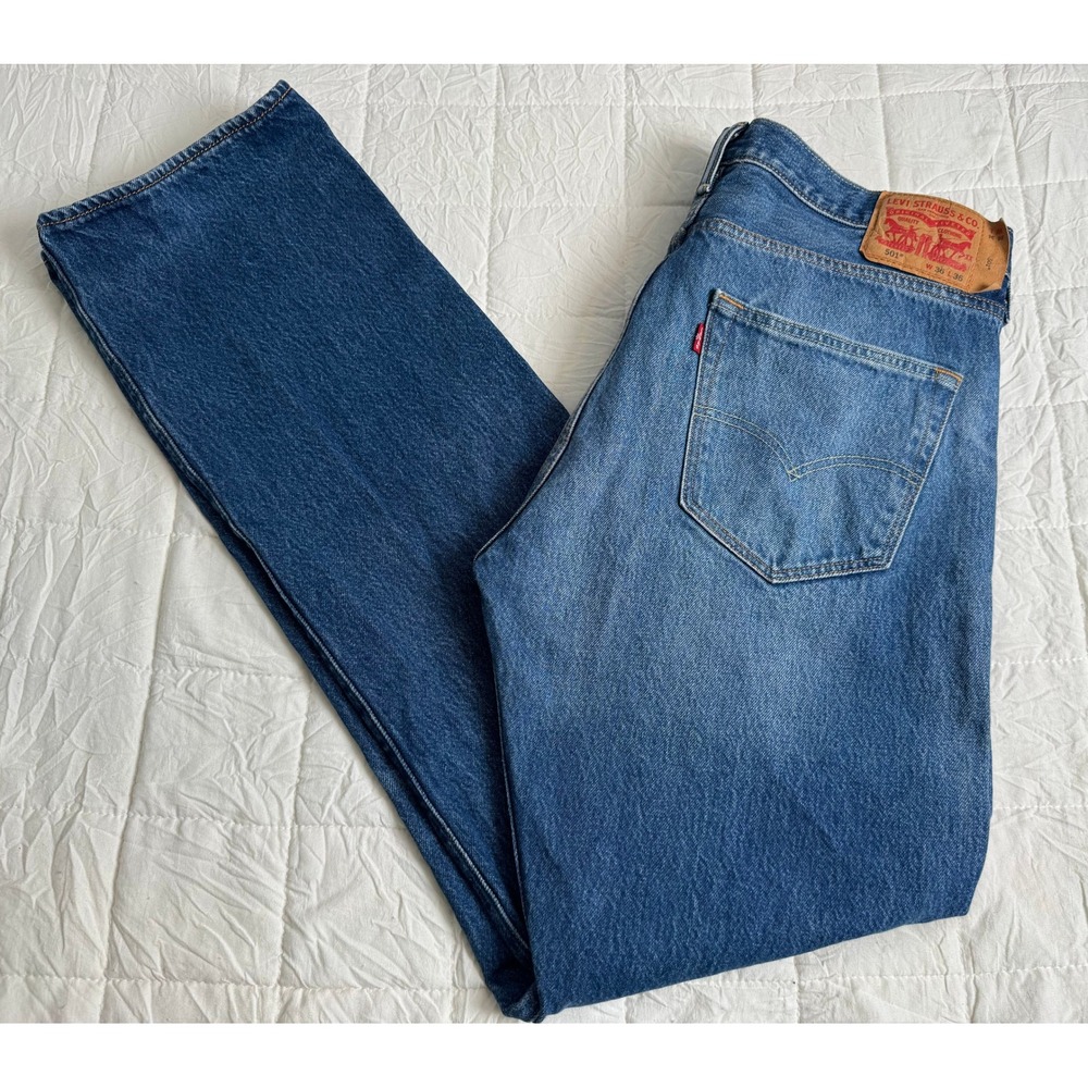 Levis 501 Original Fit Mens Medium Wash Blue Straight Leg Denim Jeans W36 L36